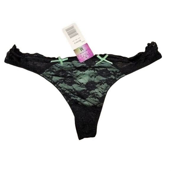 Hers by Herman Black Lace Bra & Thong Set Sz 34C - Picture 3 of 9